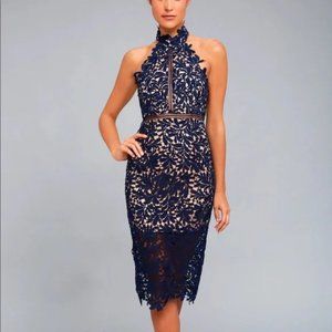 Lulu's Divine Destiny Navy Blue Lace Midi Dress